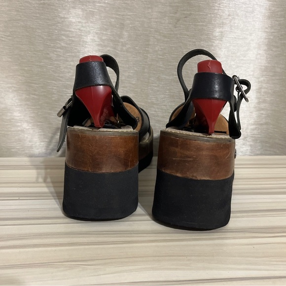 BONGO Leather Chunky Wood Platform Sandals Black - Size 10M - Picture 5 of 10